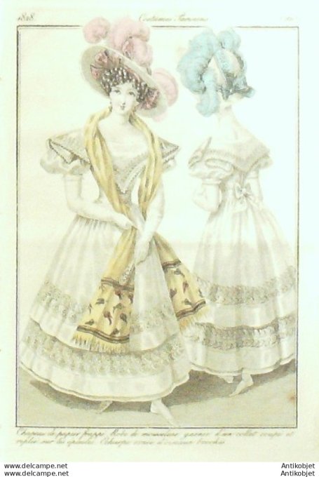 Costume Parisien 1828 # 2617 Robe mousseline garnie d'un collet