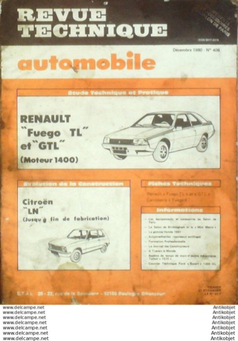 R.T Automobile Citroën LN Renault Fuego TL 1400   # 406
