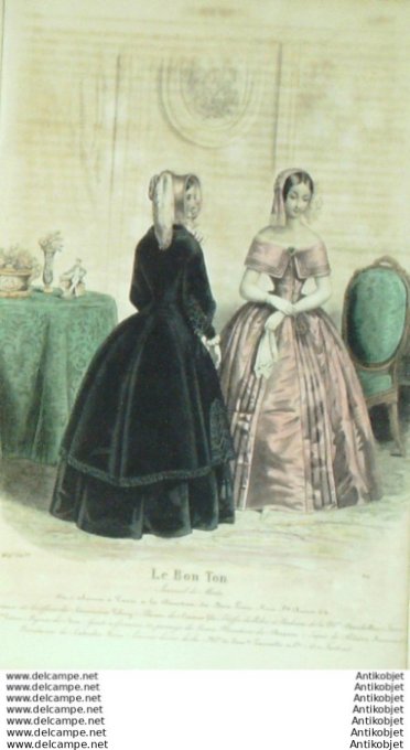Gravure Mode Le Bon Ton 1843 # 812 (aquarelle old fashion plate)