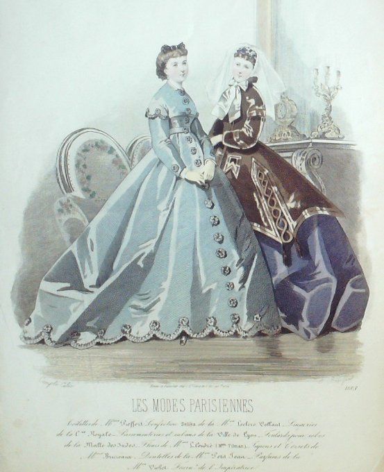 Gravure Les Modes Parisiennes 1865 #1183 Robes gros de Turin Maison Pieffort
