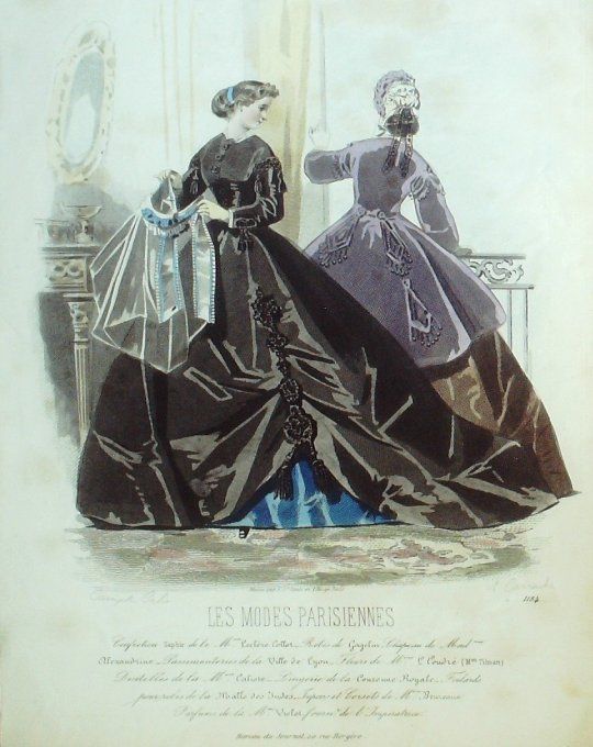Gravure Les Modes Parisiennes 1865 #1184 Robes tissu Maison Leclère-Collot