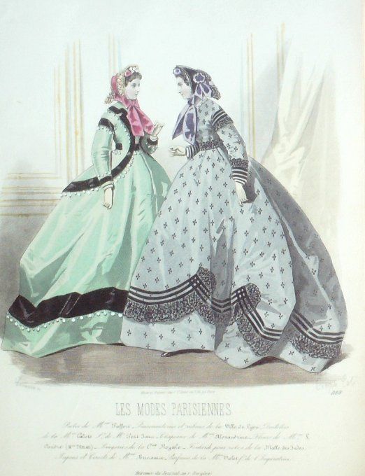 Gravure Les Modes Parisiennes 1865 #1185 Robes velours Maison Pieffort
