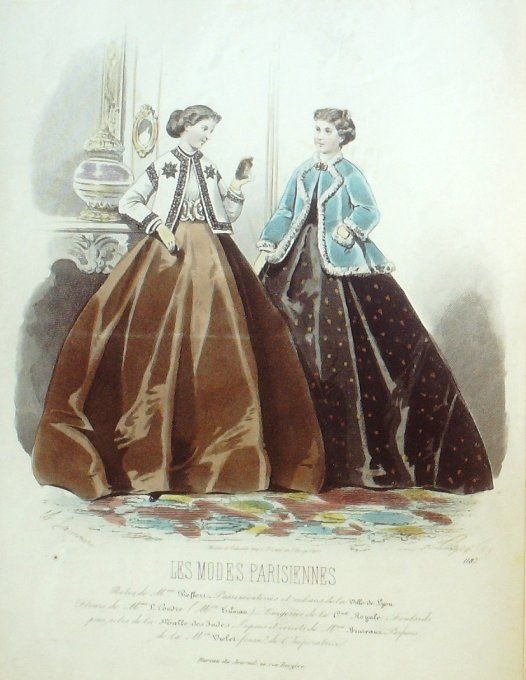 Gravure Les Modes Parisiennes 1865 #1187 Robes & mantelets Maison Pieffort