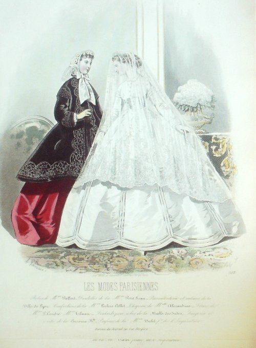 Gravure Les Modes Parisiennes 1865 #1188 Robes de Mariée Maison Pieffort