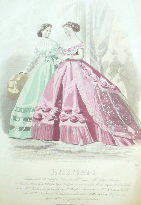 Gravure Les Modes Parisiennes 1865 #1189 Robes organdi Maison Cagelin