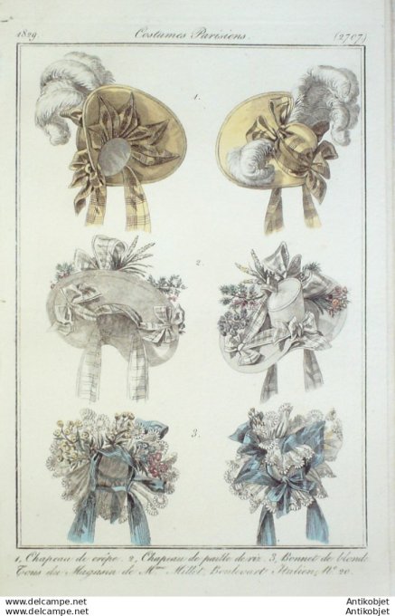 Gravure Mode Costume Parisien 1829 # 2707 (eau forte old Fashion plate