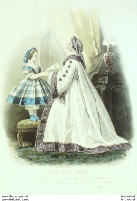 Gravure Les Modes Parisiennes 1860 # 892 Robes de chambre Maison Royer