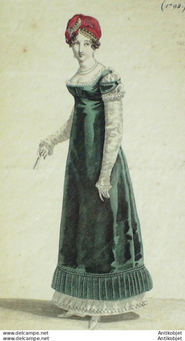 Costume Parisien 1819 # 1792 Pardessus de velours  Robe de satin