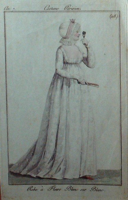 Gravure Mode Costume Parisien 1799 an  7 # 118 (eau forte old Fashion plate