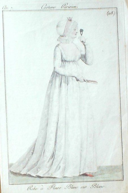 Gravure Mode Costume Parisien 1799 an  7 # 118 (eau forte old Fashion plate