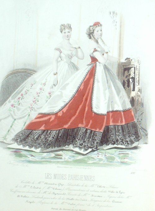Gravure Les Modes Parisiennes 1865 #1191 Toillettes de bal Maison Ghys
