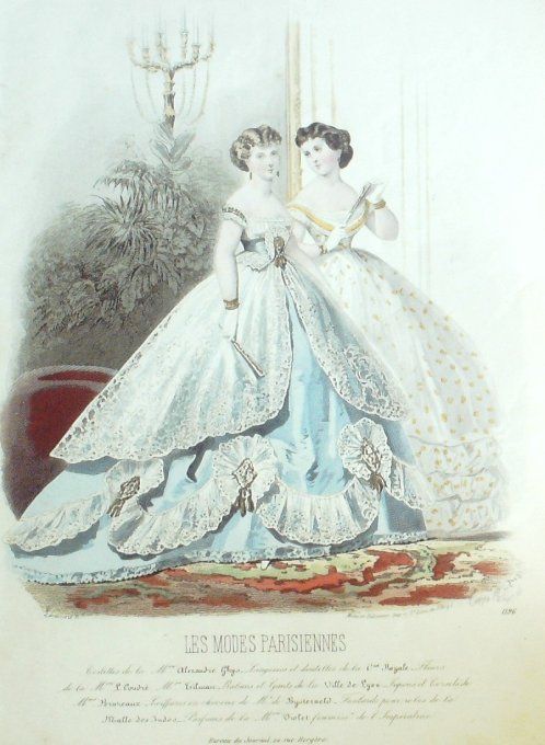 Gravure Les Modes Parisiennes 1865 #1196 Robes satin Maison Ghys