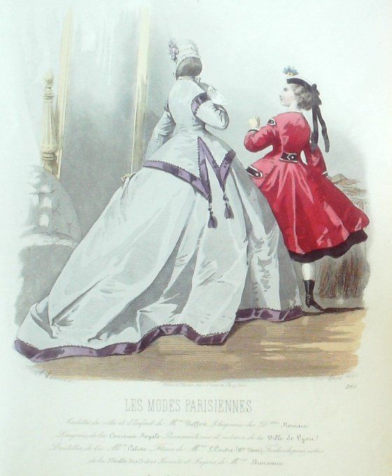 Gravure Les Modes Parisiennes 1865 #1199 Robe gros de Turin Maison Pieffort