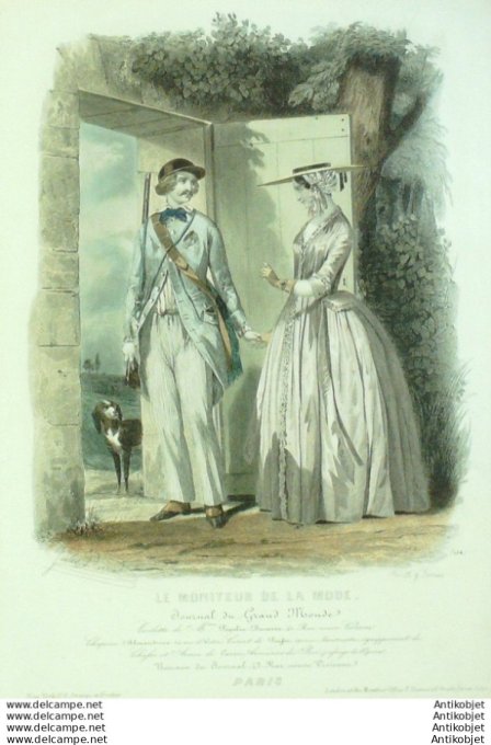 Gravure Mode Le Moniteur 1851 # 124 (Old Fashion plate) Chasseur