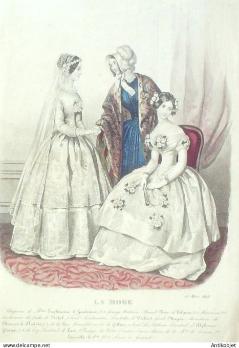 Gravure La mode 1848 #  2 (aquarelle old Fashion plate)