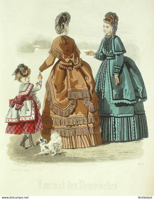 Gravure Mode J.Demoiselles 1869 # 3723 (aquarelle Old Fashion plate)