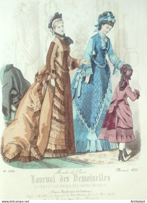 Gravure Mode J.Demoiselles 1875 # 3986 (aquarelle Old Fashion plate)