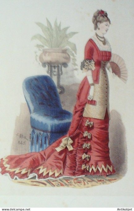 Gravure Mode Elegance Parisienne 1879 # 845 (Old Fashion plate)