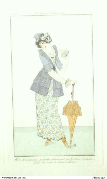 Gravure Costume Parisien 1912 # 11 Gl Monogramme (eau forte) Robe  Crêpe