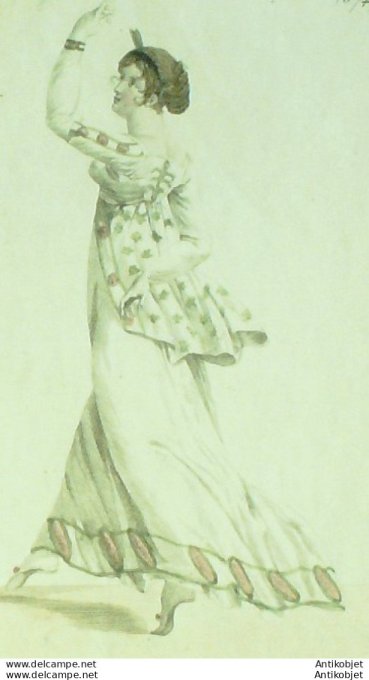Gravure de mode Costume Parisien 1802 n° 374 (An 10) Costume de bal