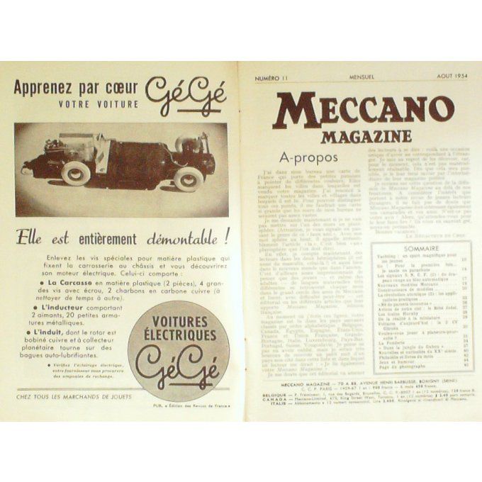 Meccano Magazine Yatching Meccano Jodel Hornby Citroen 2 Cv 1954