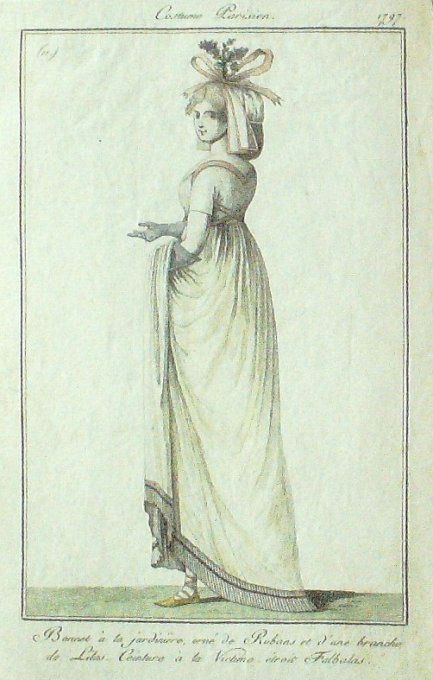 Gravure Mode Costume Parisien 1797 an  5 #  11b (eau forte old Fashion plat