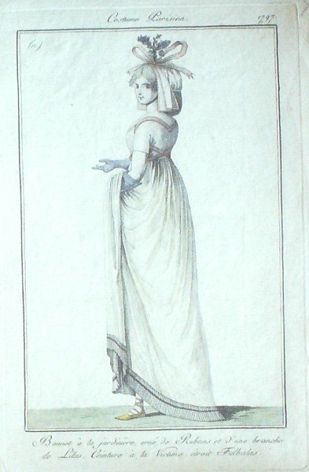 Gravure Mode Costume Parisien 1797 an  5 #  11b (eau forte old Fashion plat