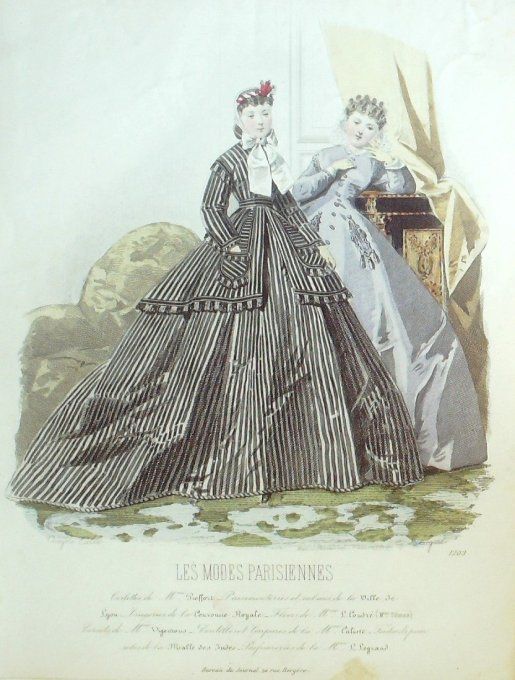 Gravure Les Modes Parisiennes 1865 #1203 Robes d'intérieur Maison Pieffort