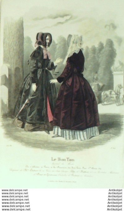 Gravure Mode Le Bon Ton 1843 # 803 (aquarelle old fashion plate)
