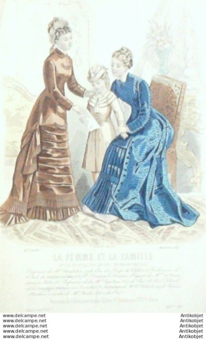 Gravure Mode La Femme & La  Famille 1877 # 12 (Old Fashion plate)