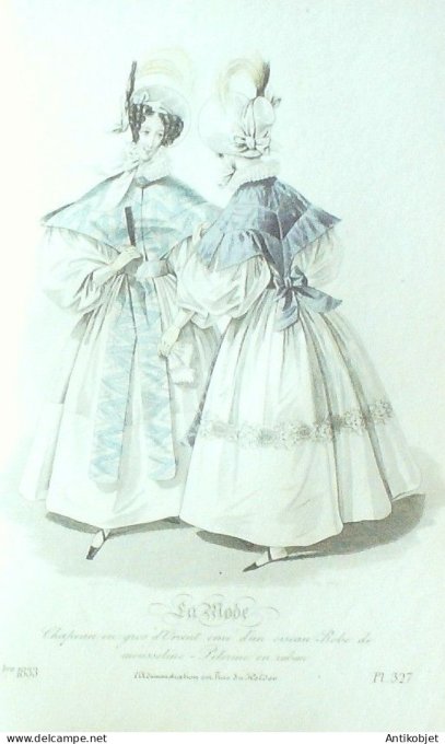Gravure La mode 1833 # 327 (aquarelle old Fashion plate)