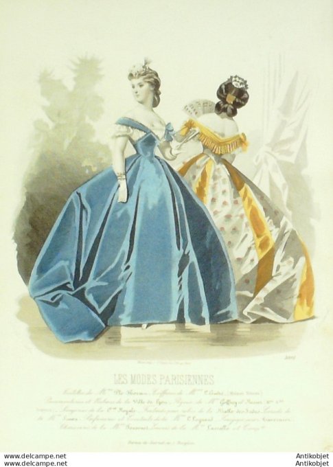 Gravure Les Modes Parisiennes 1863 #1091 Toilettes velours Maison Plé-Horain