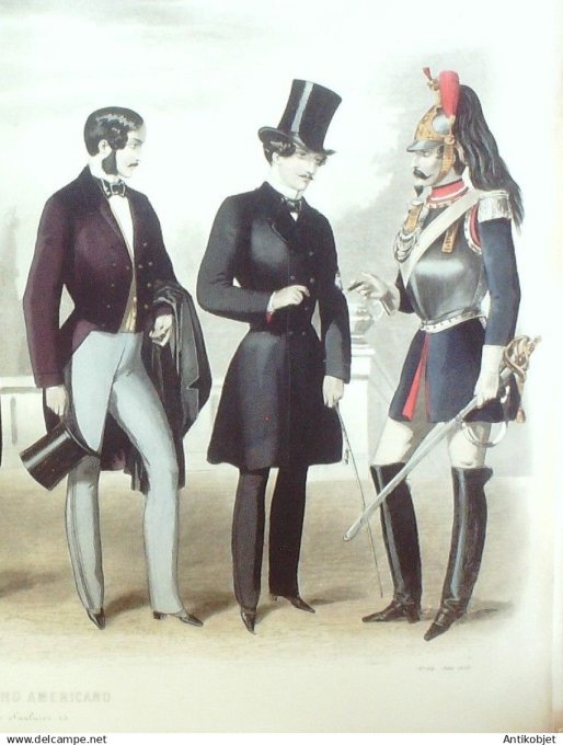 Gravure de Mode originale El Eco Hispano Americano 1855 # 64 Costume Amazone