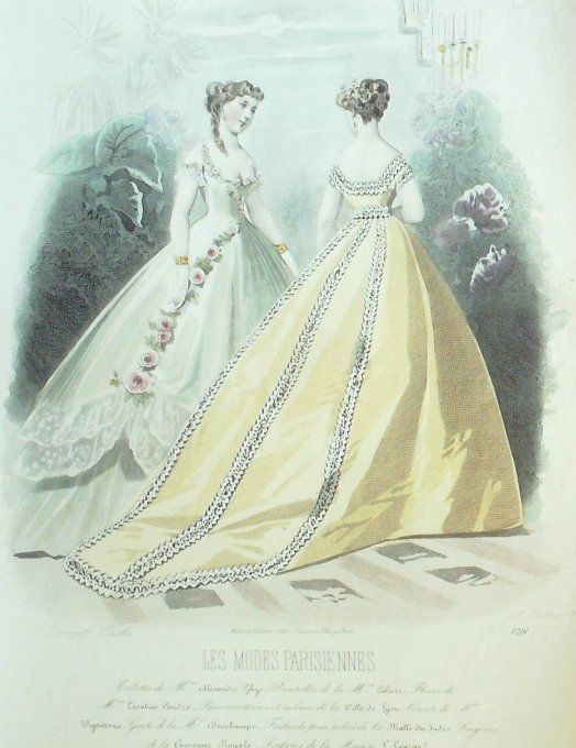 Gravure Les Modes Parisiennes 1865 #1216 Robes gros de Turin Maison Ghys