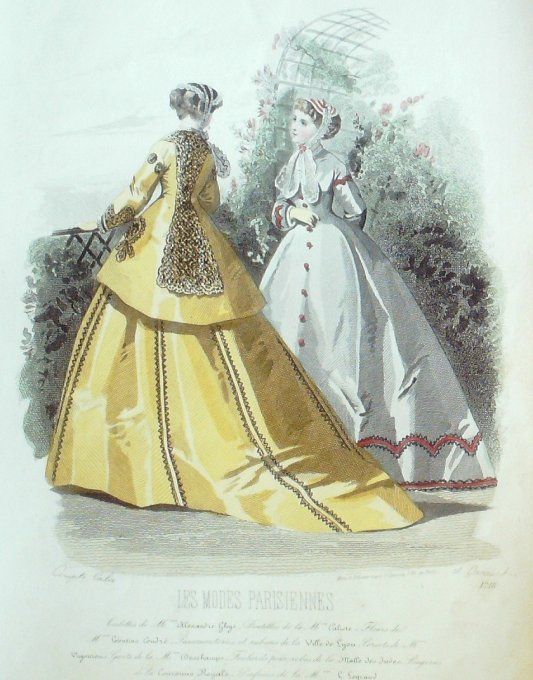 Gravure Les Modes Parisiennes 1865 #1218 Robes gros d'Italie Maison Ghys