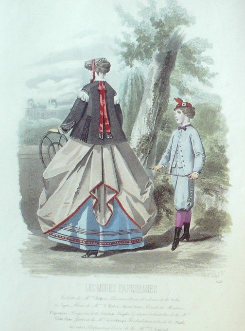 Gravure Les Modes Parisiennes 1865 #1219 Costumes régionaux Maison Pieffort