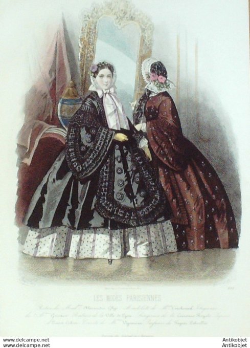 Gravure Les Modes Parisiennes 1860 # 893 Robes d'automne Maison Ghys