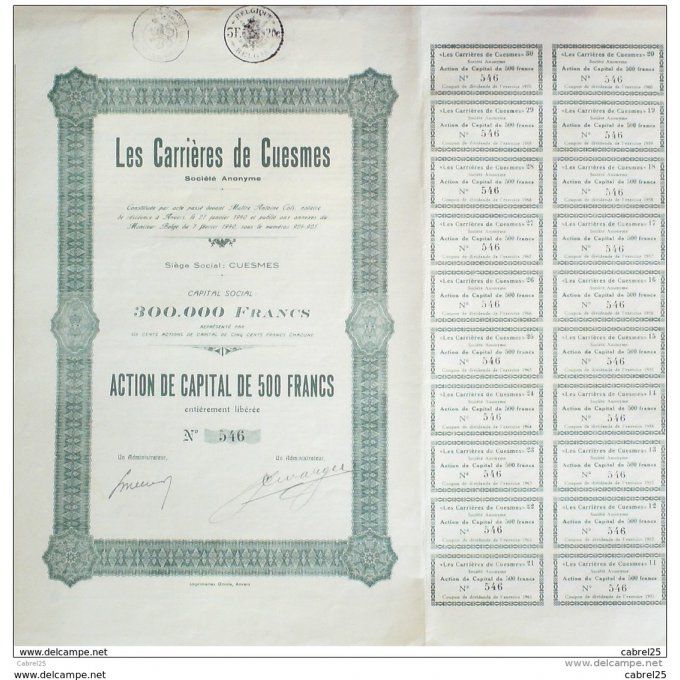 LES CARRIERES de CUESMES-ANVERS-BELGIQUE-ACTION-500 FR-1940
