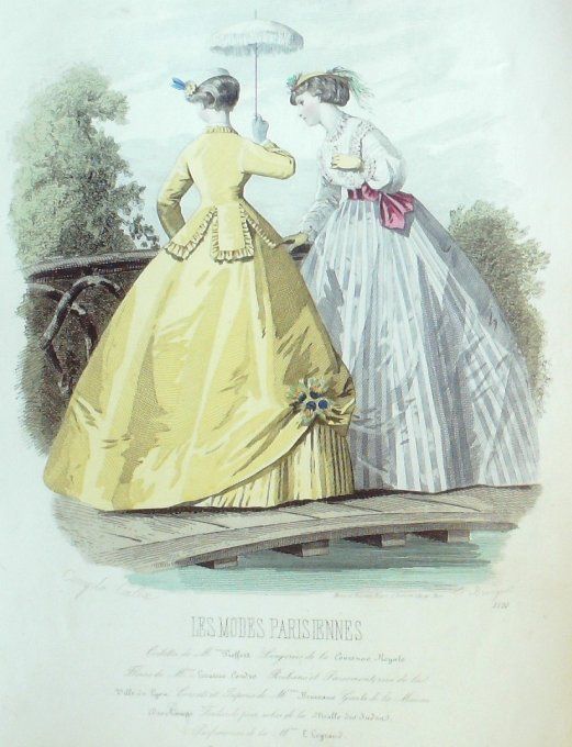 Gravure Les Modes Parisiennes 1865 #1221 Robes lin imprimé Maison Pieffort