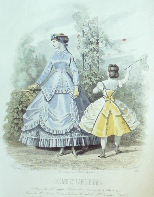 Gravure Les Modes Parisiennes 1865 #1223 Robes Lavantine Maison Cagelin