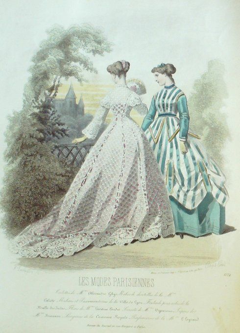 Gravure Les Modes Parisiennes 1865 #1224 Robes mousseline Maison Ghys