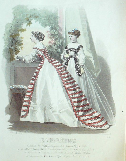 Gravure Les Modes Parisiennes 1865 #1225 Robes en voile Maison Pieffort