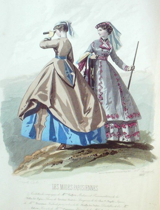 Gravure Les Modes Parisiennes 1865 #1227 Toilettes bains de mer Maison Pieffort