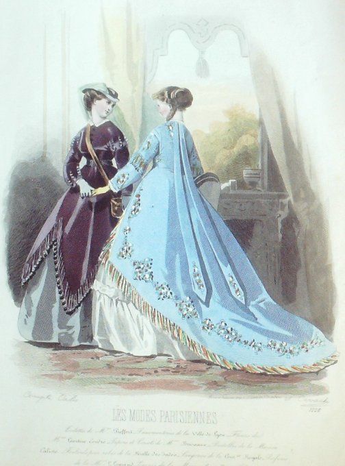 Gravure Les Modes Parisiennes 1865 #1228 Robes de bal Maison Pieffort
