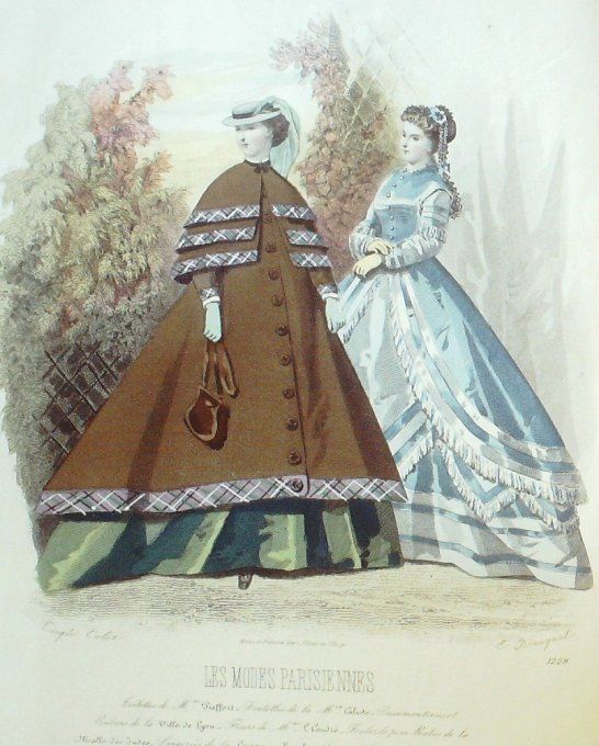 Gravure Les Modes Parisiennes 1865 #1229 Manteau gros de Naples Maison Pieffort