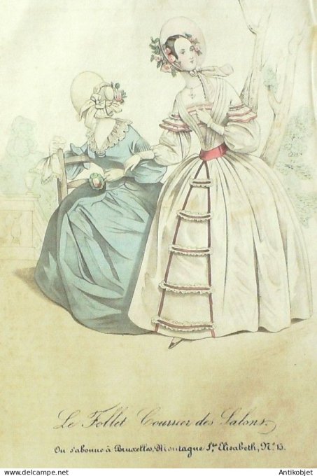 Gravure Mode Le Follet 1835 # 345 (aquarelle Old Fashion plate)