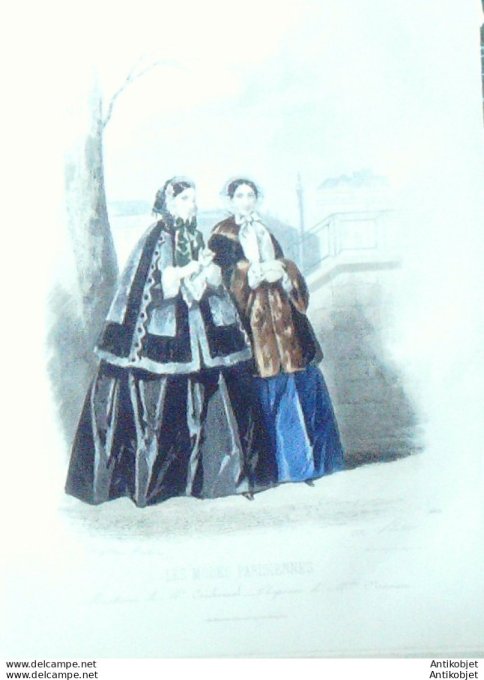 Gravure Les Modes Parisiennes 1851 # 609 Mantelets en gaze Maison Couchonnal