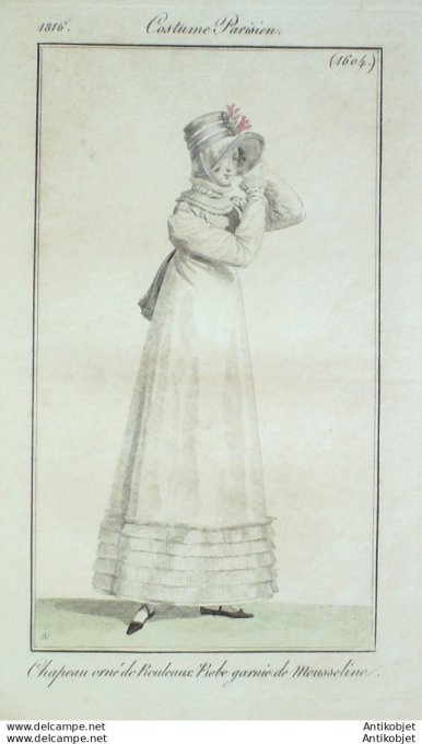 Costume Parisien 1816 # 1604 Robe garnie de mousseline