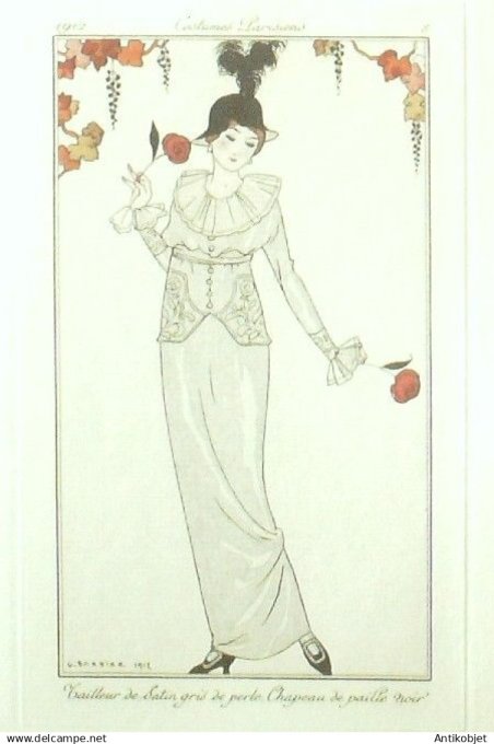 Gravure Costume Parisien 1912 #  8 Barbier George (eau forte) Tailleur de Satin