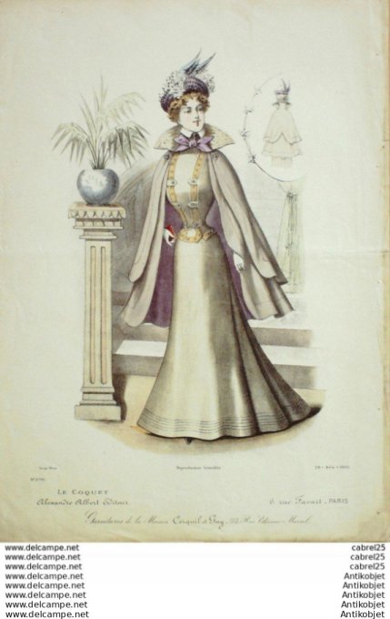 Gravure Mode Le Coquet 1898 # 28 (Old Fashion plate)